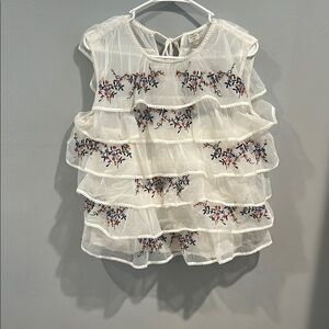 Floral Embroidered White Ruffle Top